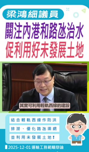 2025.12.01【運輸工務範疇】梁鴻細議員關注內港和路治水